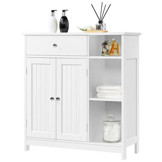 Yaheetech - Meuble Salle de Bain Rangement, Armoire Rangement Toilette en Bois, Meuble Cuisine 2 Etagères Réglables, 1 Tiroir, 3 Compartiments, 75 x
