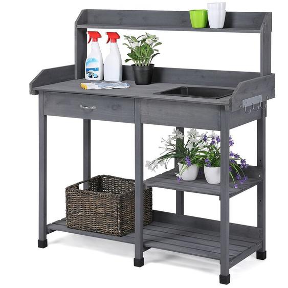 Yaheetech - Table de Préparation pour Semis en Bois Plan de Travail avec Tiroirs Amovibles et Etagères de Rangement en Bois Gris