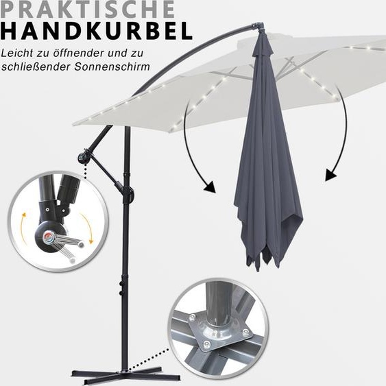 Yakimz 3.5m Parasol UV40+ Camping Parapluie suspendu LED Parasol solaire de jardin avec LED -Gris