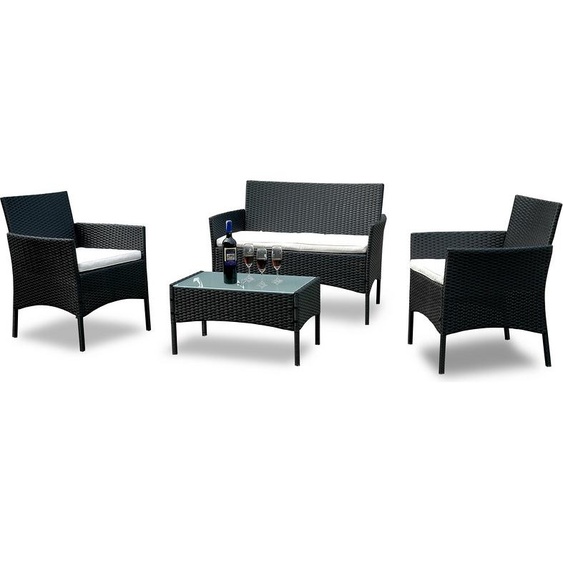 Yakimz Mobilier de jardin Ensemble de salon Canapé Ensemble de balcon Salon de détente Table de jardin en verre Ensemble de jardin noir
