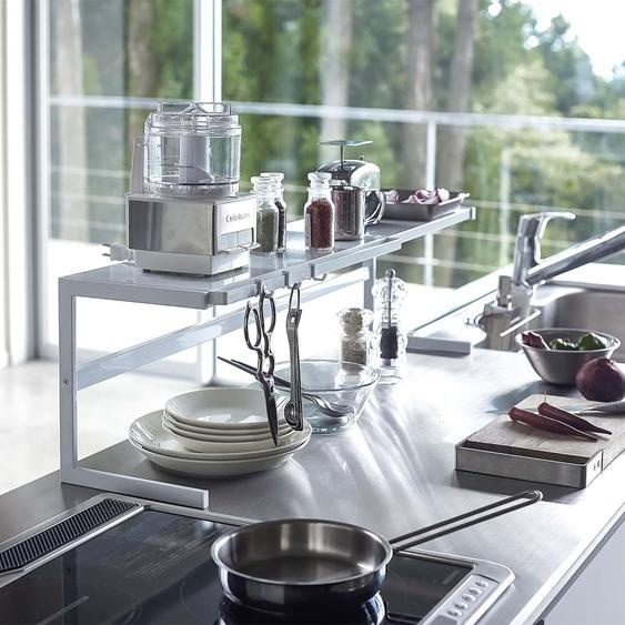 Yamazaki Étagère de cuisine Étagère sur pied Plan de travail blanc Métal extensible 54-92x25x22cm TOWER
