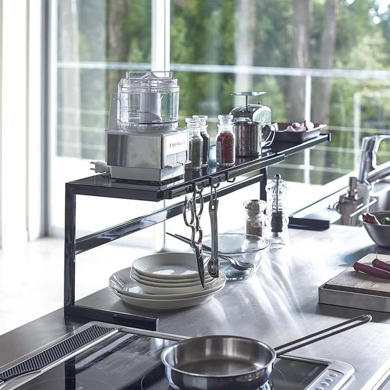 Yamazaki Étagère de cuisine Étagère sur pied Plan de travail noir Métal extensible 54-92x25x22cm TOWER