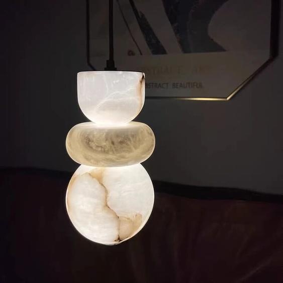 YANKE Lampe LED suspendue en marbre espagnol, design moderne et luxueux, luminaire décoratif de plafond, idéal pour une chambre à coucher, un chevet, un salon, un canapé, une Villa ou une chambre dhôtel