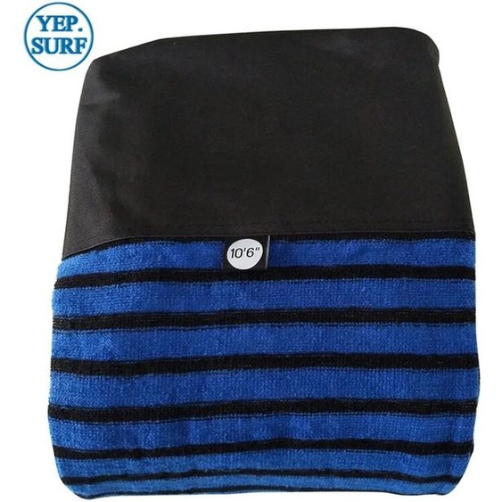 Yep.Surf Chaussette de Surf SUP 10,6 pieds x 82 cm noir avec bleu/noir avec housse de planche de Surf blanche tricot extensible éponge doux sac à séchage rapide