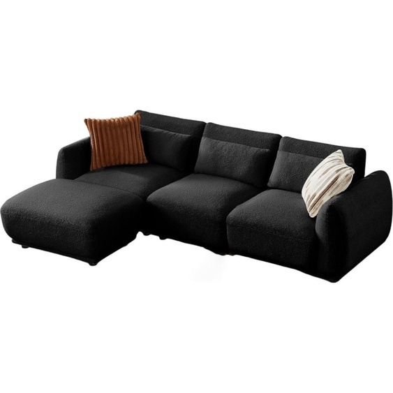 YHL Voyura 10 Canapé Moderne En Teddy - Coussin En Mousse - 2-3 Personnes - Noir