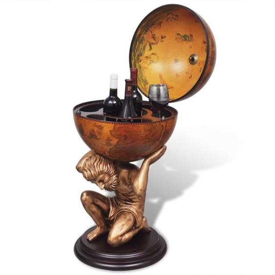 Bar sous forme de globe - VINGVO - Atlas - Vintage - 42 x 42 x 85 cm - 4 compartiments