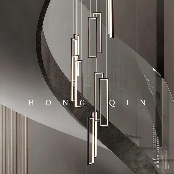 yingxuan Suspension Lustre Escalier Moderne Plafond Haut Led Silicone Plafond Lampe Suspendue Noir Led Nordique Escalier Lustre Villa