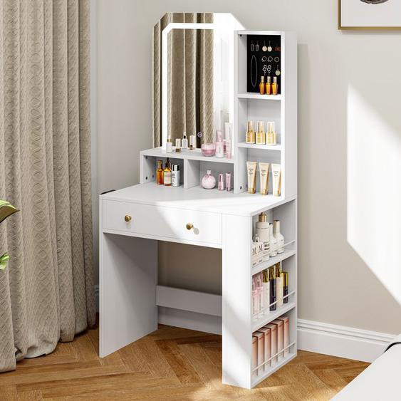 YITAHOME Coiffeuse avec Éclairage LED, 3 Couleurs avec Luminosité Réglable,Table de Maquillage avec Tiroirs, Blanc, 60 x 40 x 142