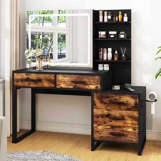 YITAHOME Coiffeuse avec Éclairage LED, Miroir Coulissant, 3 Couleurs avec Luminosité Réglable, Table avec Tiroirs, 88 x 40 x 144cm