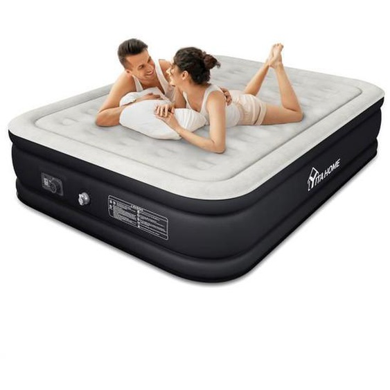 YITAHOME Matelas Gonflable, Lit Gonflable Electrique avec Gonfleur Intégré, Sac de Rangement, 203 x 152 x 46cm, 2 personnes, Noir
