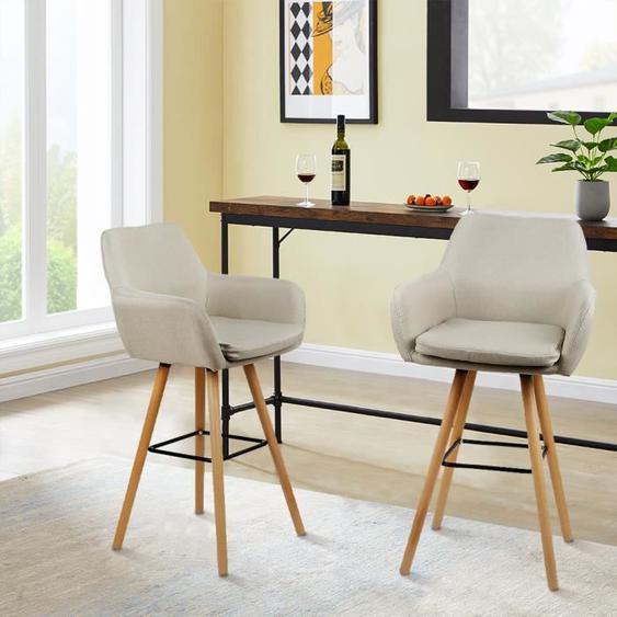 YIYI. LOT DE 2, TABOURETS DE BAR NORDIQUE BEIGE AVEC DOSSIER + ACCOUDOIR, CAPACITÉ DE CHARGE:120KG.