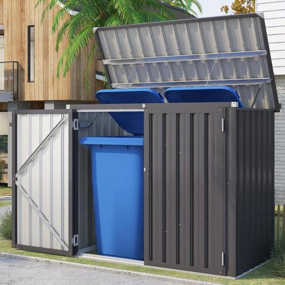 Cache Poubelle Exterieur en Métal, Abri pour 2 Poubelles 240L, Rangement Exterieur pour Outils,Vélo Enfant (Gris) - Yodolla