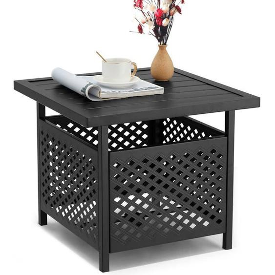 YODOLLA Table dappoint Extérieur Avec Trou Parasol - Résistante Table Basse de Jardin en Métal - Noir