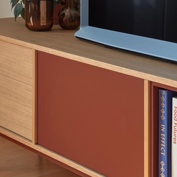 Yoko - Meuble tv 1 porte 2 tiroirs en bois L180cm - Couleur - Rouge brique
