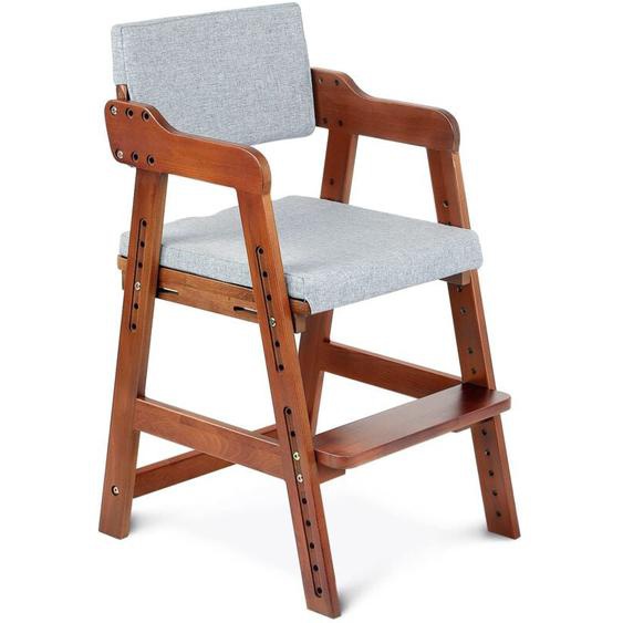 Chaise Haute Bébés Évolutif en Bois de Hêtre, 6 Hauteurs Réglables, Coussins Amovible Lavable, Multifonction Chaise Enfant Stable Solide,Marron