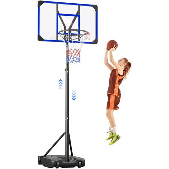 Yoleo - Panier de Basket Ball sur Pied Portable Hauteur Réglable 147-260cm,avec Roulettes,Exterieur Interieur pour Enfants/Adultes - Bleu