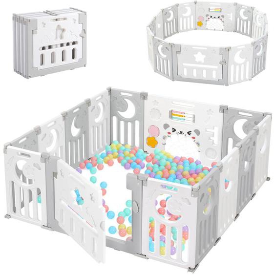 Parc Bébé 12+2 Panneaux,Barrière de Sécurité Portail,Grille de Protection en Plastiqu Ecologiques,150x150x62cm - Gris