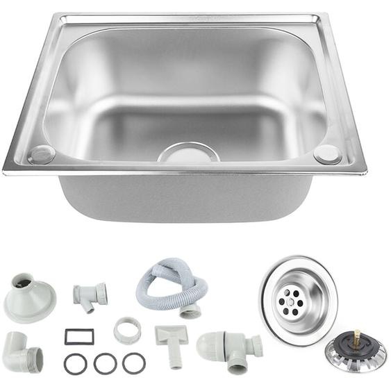 Evier de cuisine 1 bac cube Inox avec égouttoir vidage complet 50×40×20cm