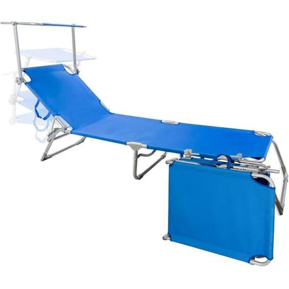 YSFMODE-Chaise Longue Pliante Avec Pare-Soleil – Lit De Plage RéglableStructure En Aluminium Et Couverture En TextilèneIdéal Pou