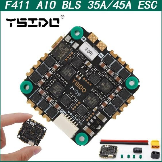 YSIDO-Contrôleur de Vol 2-6S F411, AIO BMI 270 BLHELI _ S 35A 45A ESC OSD Baromètre, Capteur de Courant pour Drone RC Mark4 5 Pouces FPV