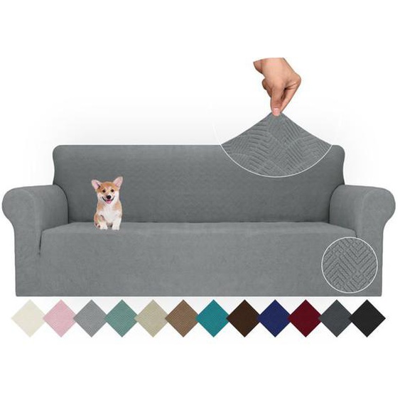 Ystyle Housse Canapé 4 Places avec Accoudoirs, Extensible Housses de Canapé, Antidérapante, Gris Clair