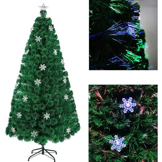 YUENFONG Arbre de Noël artificiel 210 cm avec LED fibre de verre et flocons de neige Décoration de Noël Arbre de Noël avec 260 pointes 32 LED et 32 flocons de neige