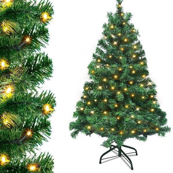 YUENFONG Arbre de Noël artificiel Sapin de Noël avec éclairage 350 LED blanc chaud, y compris support métallique 820 pointes, sapin de Noël en PVC(210cm, vert PVC+LED)