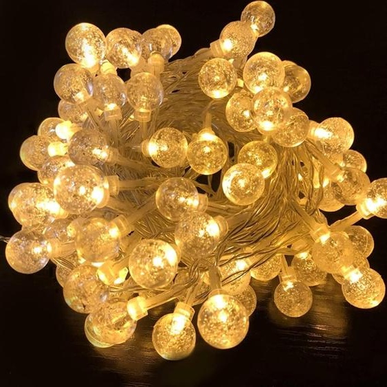 YUENFONG Chaîne de boules lumineuses LED 30m 240LEDs Blanc chaud Chaîne de boules lumineuses en cristal, 8 modes Chaîne de lumières intérieures (10m, cordon transparent)