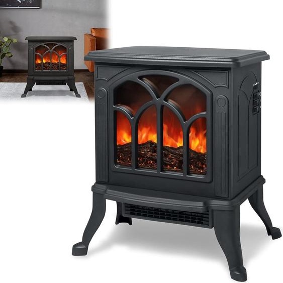 YUENFONG cheminée électrique avec radiateur soufflant, feu de cheminée LED Effek poêle à effet de flammes, cheminée électrique avec 750/1500 W de puissance, 2 niveaux de chaleur chauffe poêle silencieux (noir)