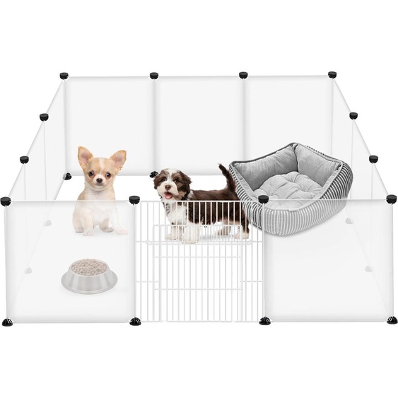 YUENFONG Enclos extérieur avec porte pour lapins, DIY enclos intérieur pour petits animaux en plastique, enclos extensible pour petits animaux, cochons dInde, hamsters, 145x75x48 cm, blanc