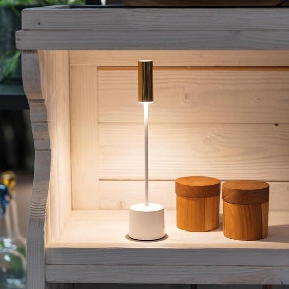 Zafferano - Lampe De Table Led Rechargeable Carolina Avec Variateur - Usage Intérieur/Extérieur - Laiton Brossé