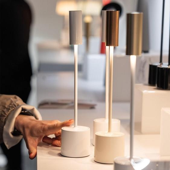 Zafferano - Lampe De Table Tactile Led Rechargeable Carolina À Intensité Variable - Blanc Brillant Et Laiton Brossé