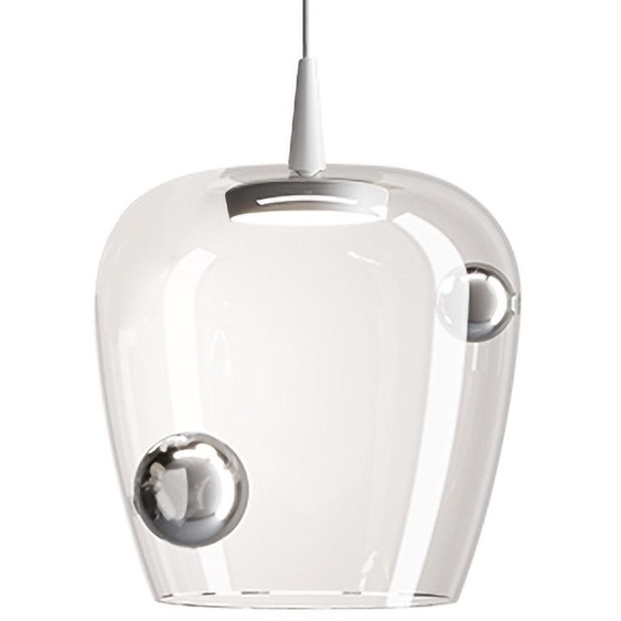 Zafferano Suspension Bilia 27Cm Led 8W 3000K Blanc Argent - Design En Verre Borosilicaté Soufflé À La Bouche Pour Intérieurs Modernes