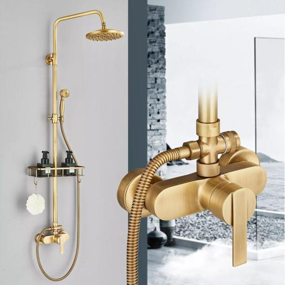 Colonne de Douche Rétro Vintage Système de Douche Or avec Douchette Ensemble de douche réglable en laiton Zamery