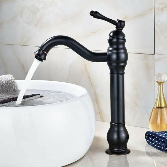 Zamery - Mitigeur Lavabo Rétro,Robinet Salle Bain Noir Haut Peut pivoter à 360 °,RéTro Classique Robinet Salle de Bain Robinet Lavabo en Laiton