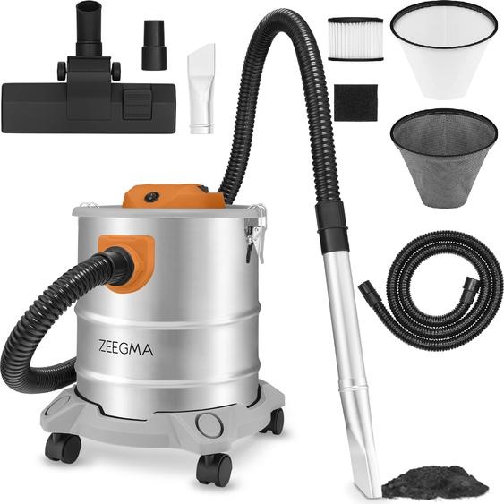 ZEEGMA Zonder Pro Ash aspirateur industriel 1600W, aspirateur à sec pour cendres et gravats, cuve inox 20 L, filtre HEPA, fonction soufflage