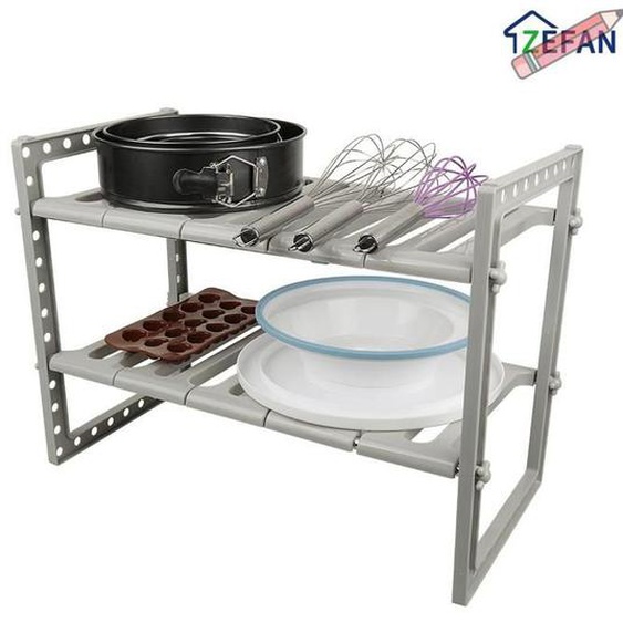 ZEFAN Étagère Extensible Sous-Évier 2 niveaux (gris)