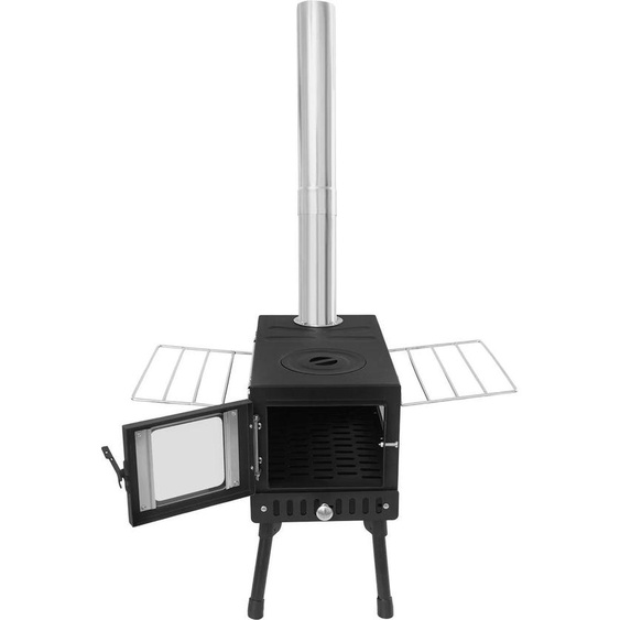 Zeltofen ZA360 - Four de tente portable pour le camping - Acier au carbone et acier inoxydable 201 - Revêtement résistant à la chaleur - Inoxydable et stable - Pour le chauffage et la cuisson - Noir