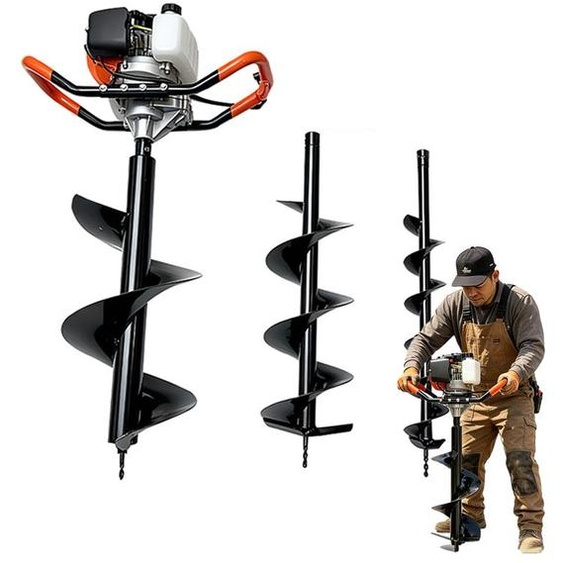 ZELURXX : Foreuse à terre essence 52cc, livrée avec des mèches de 100/200/300 mm. Foreuse à terre 2 temps, avec système anti-vibrations, idéale pour le jardin et la construction de clôtures