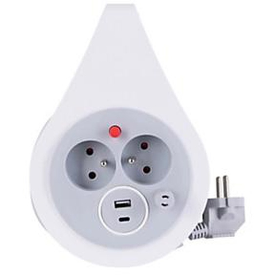 Zenitech Mini enrouleurs 2 prises 16A + 2 USB - Gris