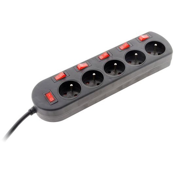 Zenitech Multiprise 5 prises secteur 16A avec interrupteur lumineux individuel - 3 m - Noir
