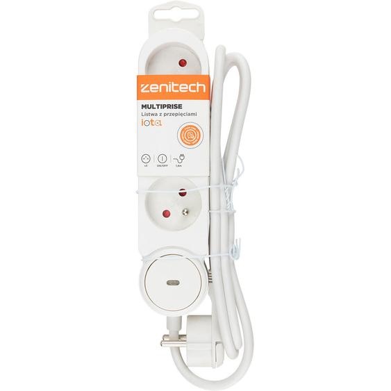 Zenitech Multiprise Bloc de 3 prises secteur en ligne IOTA - Avec interrupteur lumineux - Câble de 1,4 m - Blanche