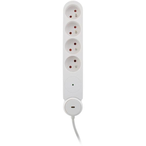 Zenitech Multiprise Bloc de 4 prises secteur en ligne IOTA - Avec interrupteur lumineux - Parafoudre - Câble de 1,4 m - Blanche
