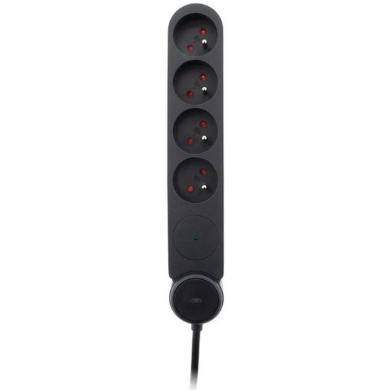 Zenitech Multiprise Bloc de 4 prises secteur en ligne IOTA - Avec interrupteur lumineux - Parafoudre - Câble de 1,4 m - Noir