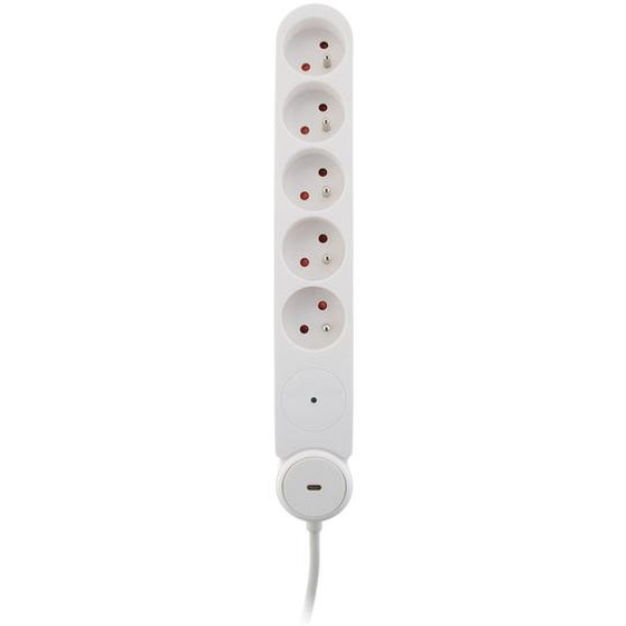 Zenitech Multiprise Bloc de 5 prises secteur en ligne IOTA - Avec interrupteur lumineux - Parafoudre - Câble de 1,4 m - Blanche