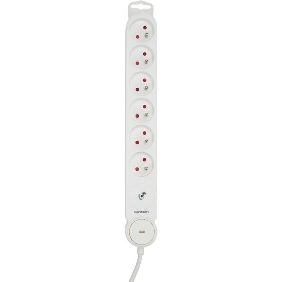 Zenitech Multiprise Bloc de 6 prises secteur en ligne IOTA - Avec interrupteur lumineux - Parafoudre - Câble de 1,4 m - Blanche