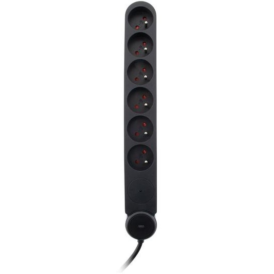 Zenitech Multiprise Bloc de 6 prises secteur en ligne IOTA - Avec interrupteur lumineux - Parafoudre - Câble de 1,4 m - Noir