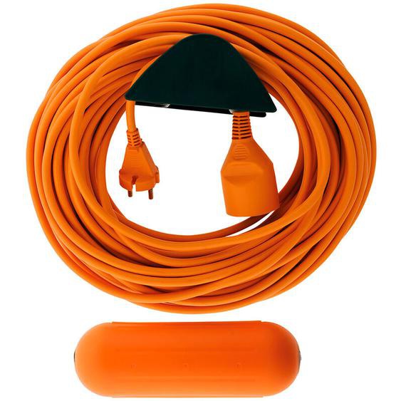 Zenitech - Prolongateur Jardin 2x1,5mm² 25m + 1 boîtier étanche + support mural - Orange