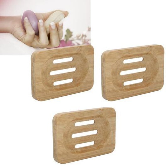 Porte-savon drainant ZERODIS - Lot de 3 - Bambou - Blanc