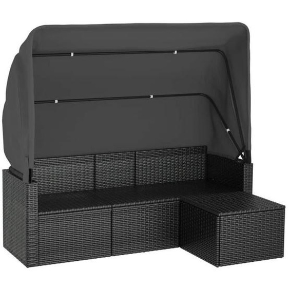 ZERONE Canapé de jardin 3 places avec toit et repose-pieds Noir VL018